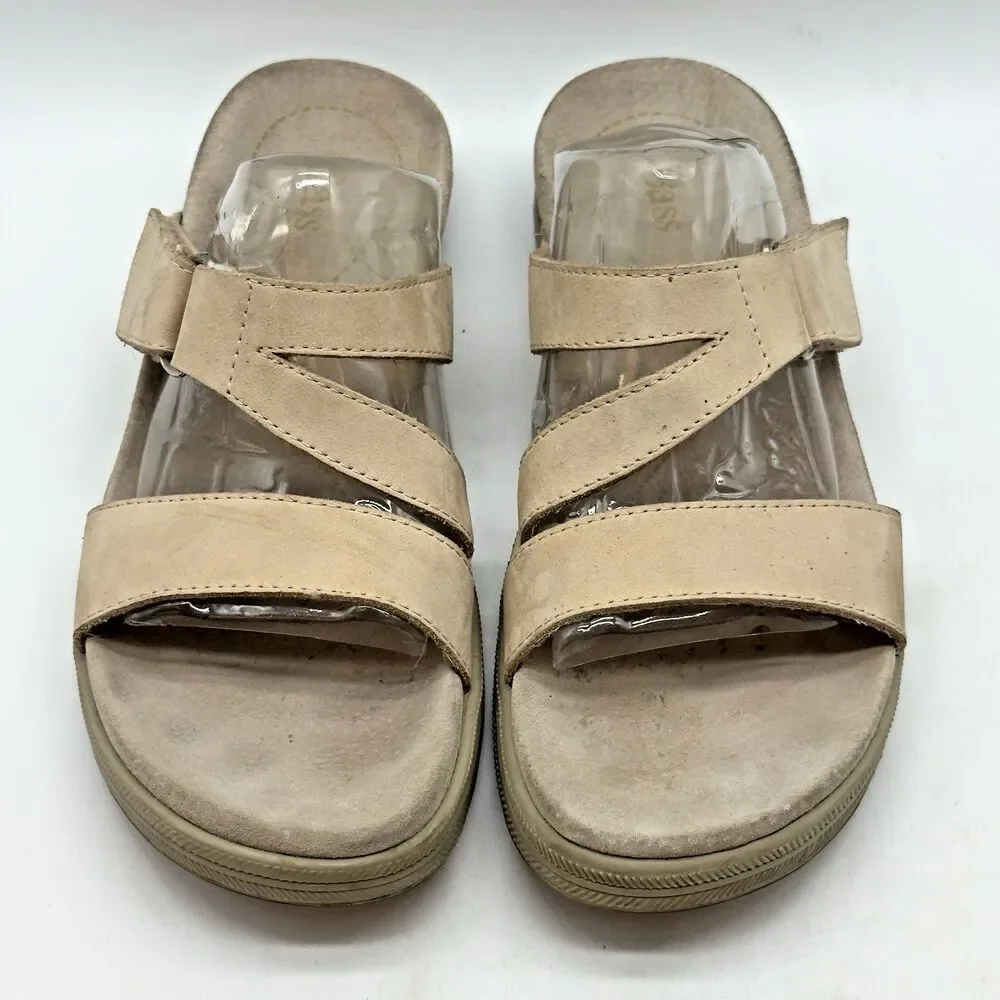 BASS Pier Nubuck Leather Sandals Women's 7M Bone Hook & Loop Comfort Slides